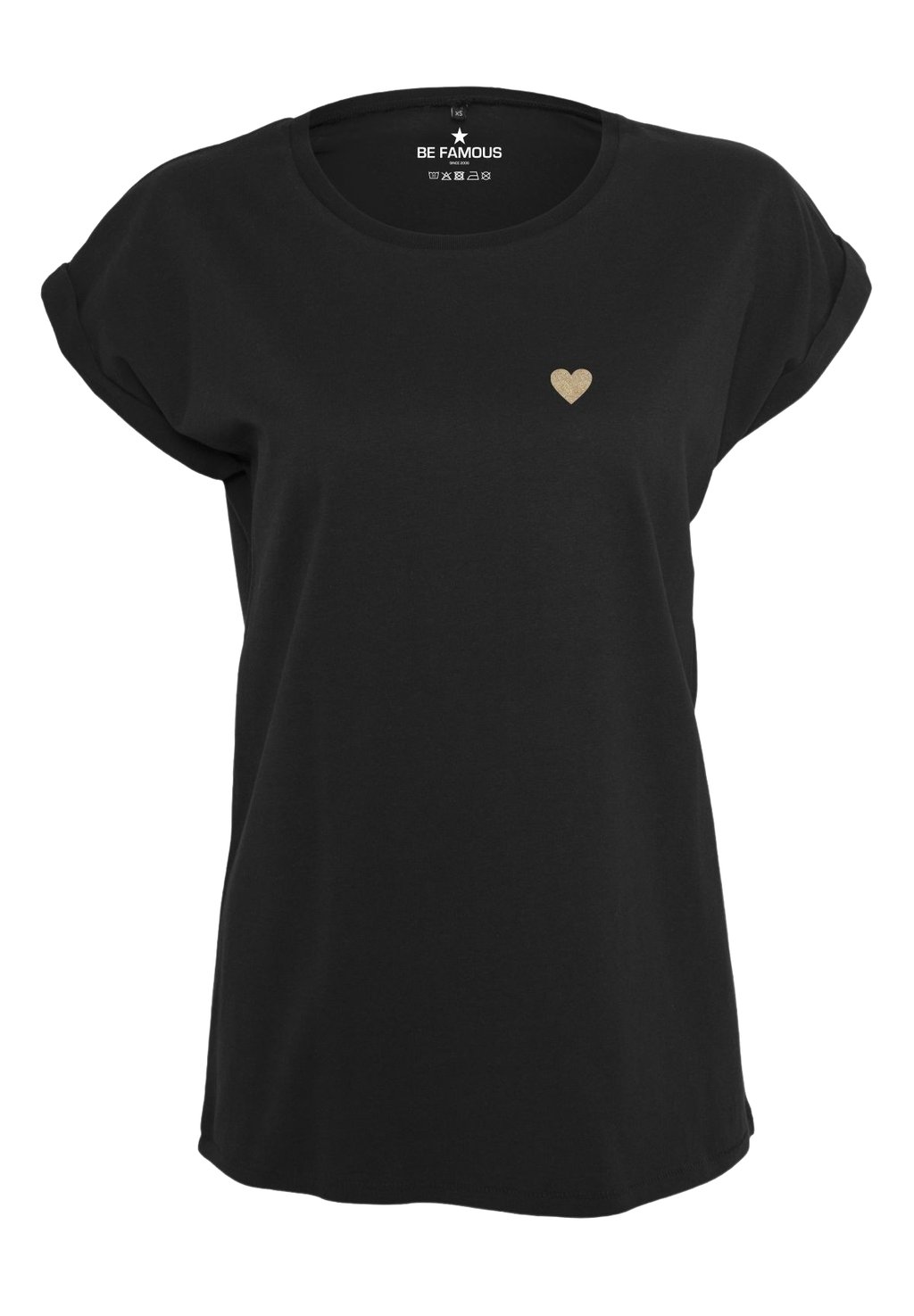 black shirt Футболка базовая CLASSIC ROLL UP HEART Be Famous, цвет shirt black print gold glitter