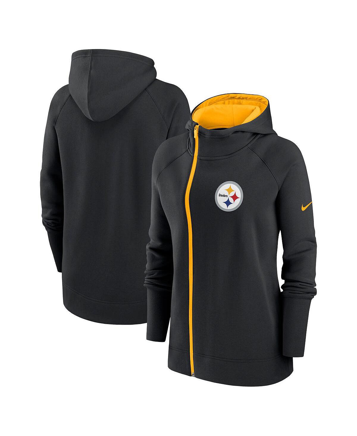 

Женская черная худи с молнией во всю длину и асимметричным реглан Pittsburgh Steelers Nike, черный