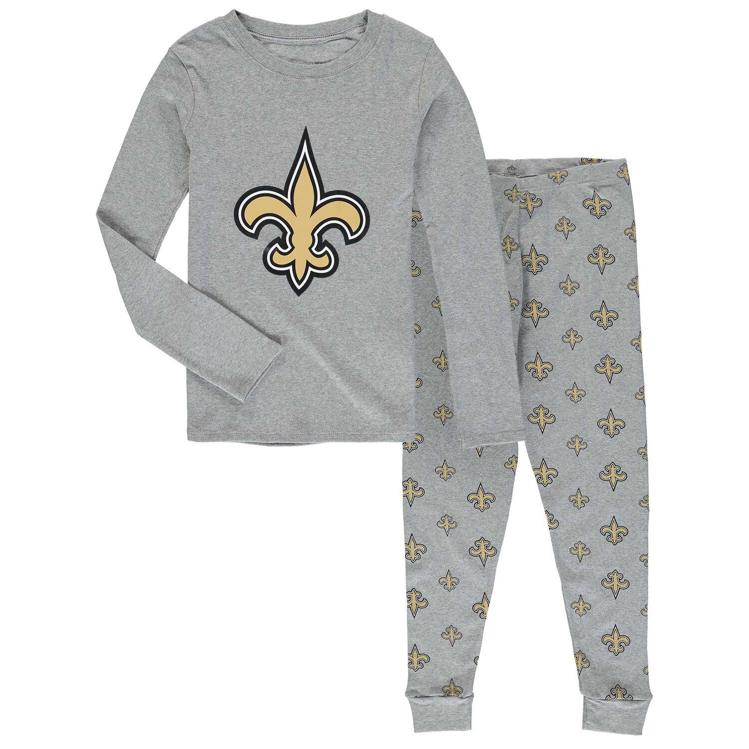 Молодежный серый комплект для сна с футболкой и брюками New Orleans Saints с длинными рукавами Outerstuff