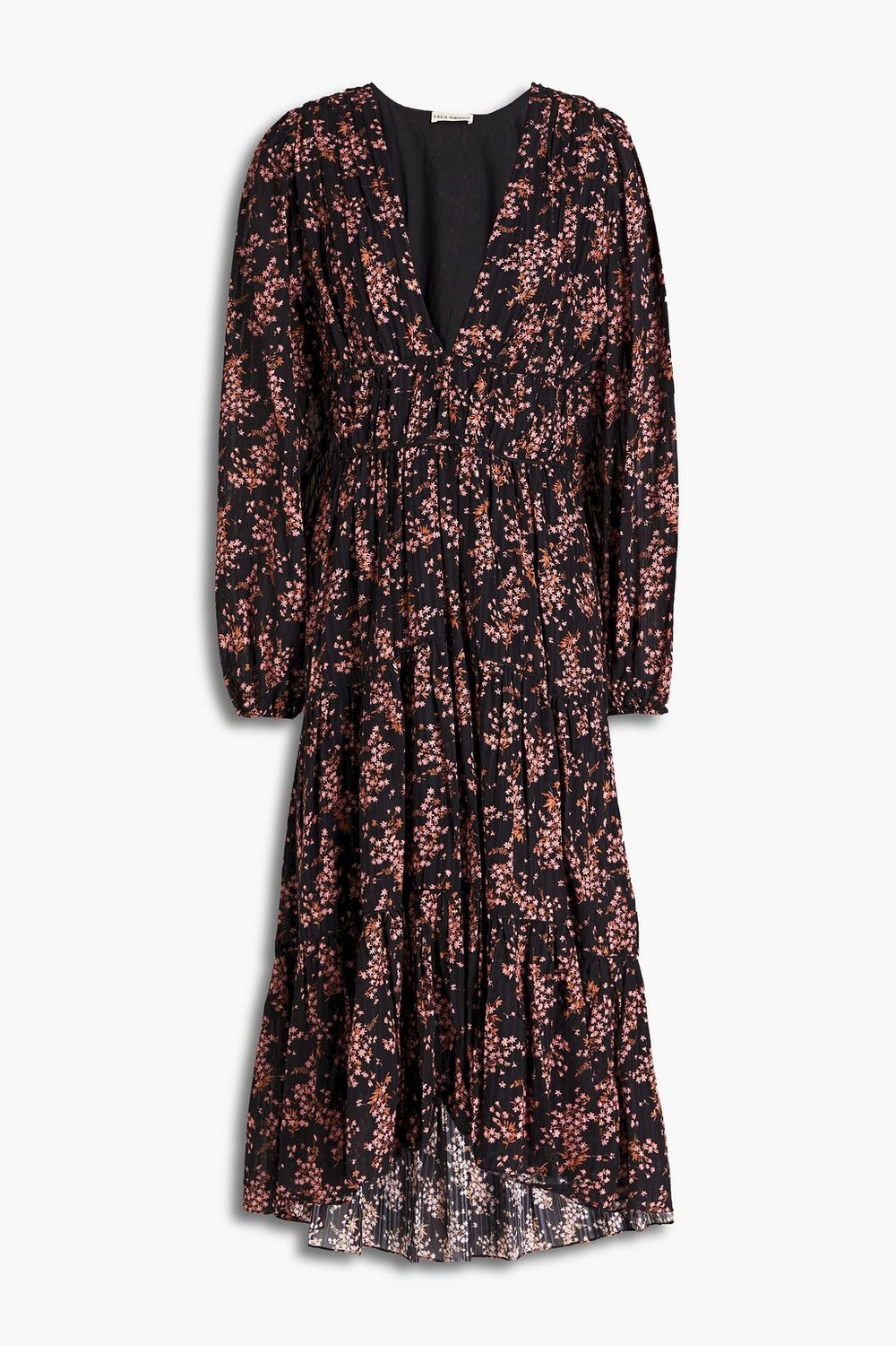 

Жаккардовое платье миди Joan с цветочным принтом и сборками ULLA JOHNSON, черный