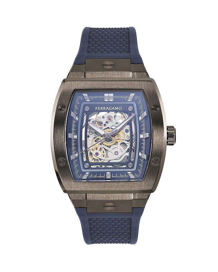 

Часы Ferragamo F-80 Tonneau Skeleton, 42 мм, синий