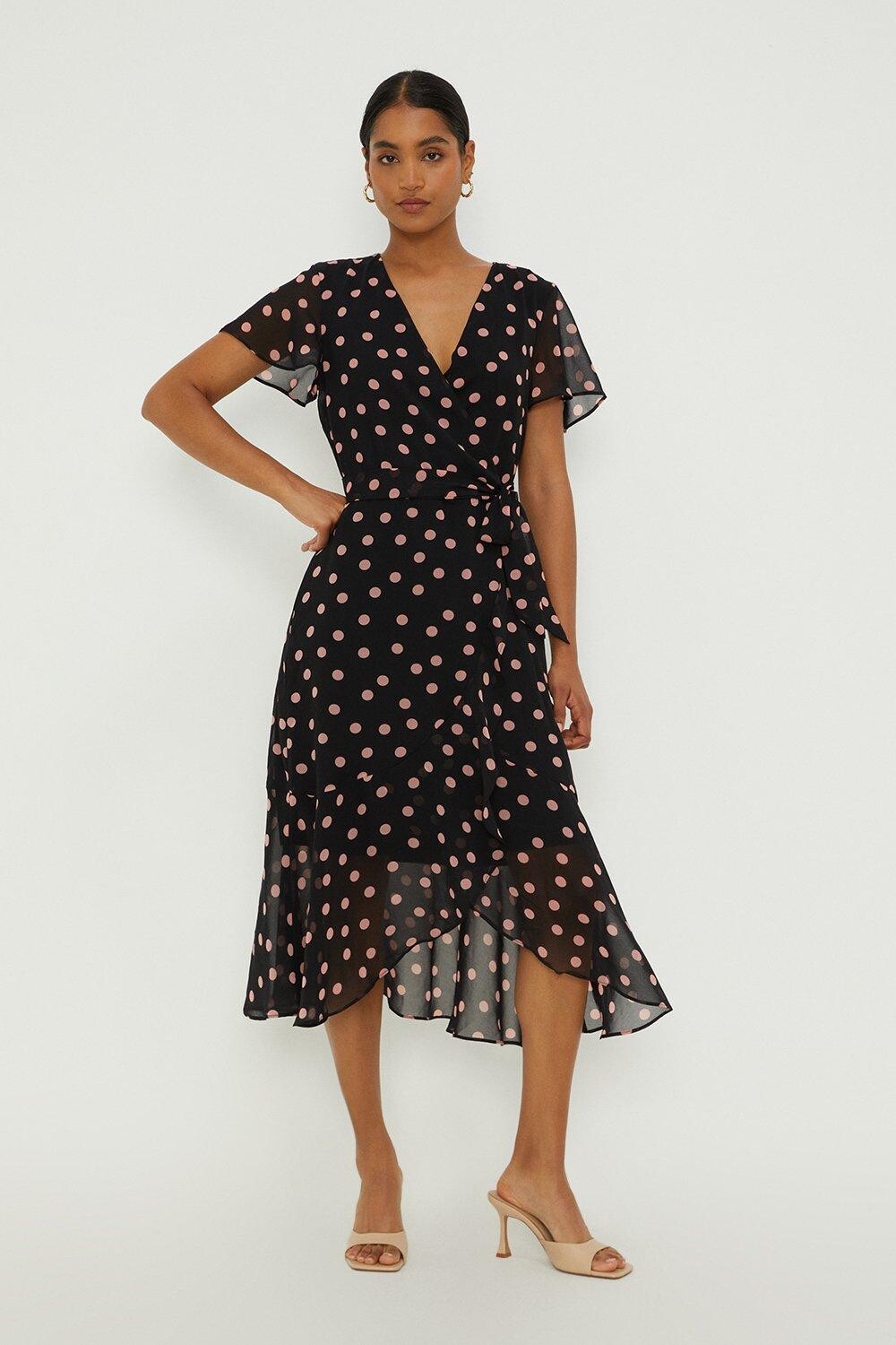 

Платье миди с запахом и точечным запахом Dorothy Perkins, черный