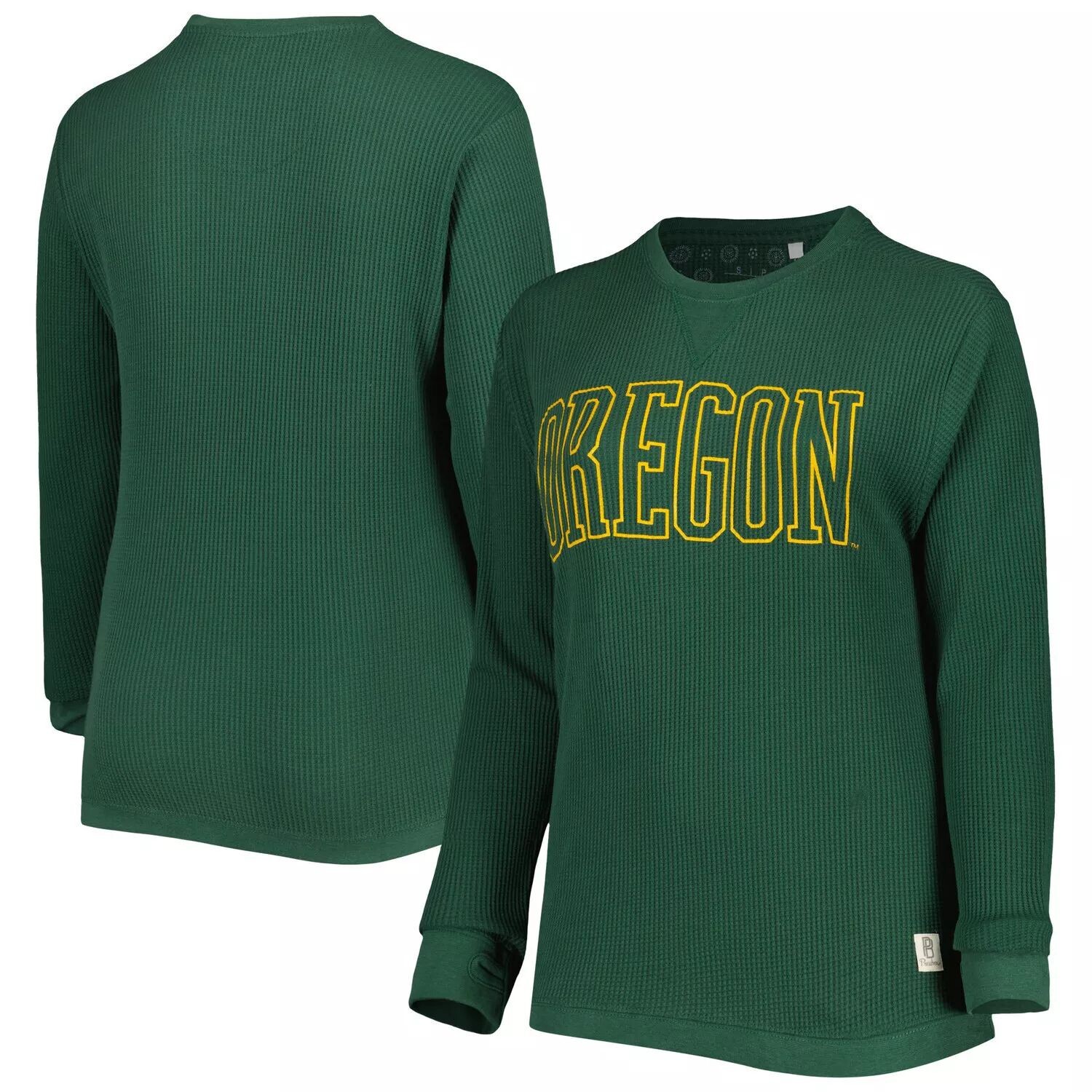 

Женская футболка Pressbox Green Oregon Ducks Surf размера плюс Southlawn вафельной вязки с термобельем и длинными рукавами из трех смесей