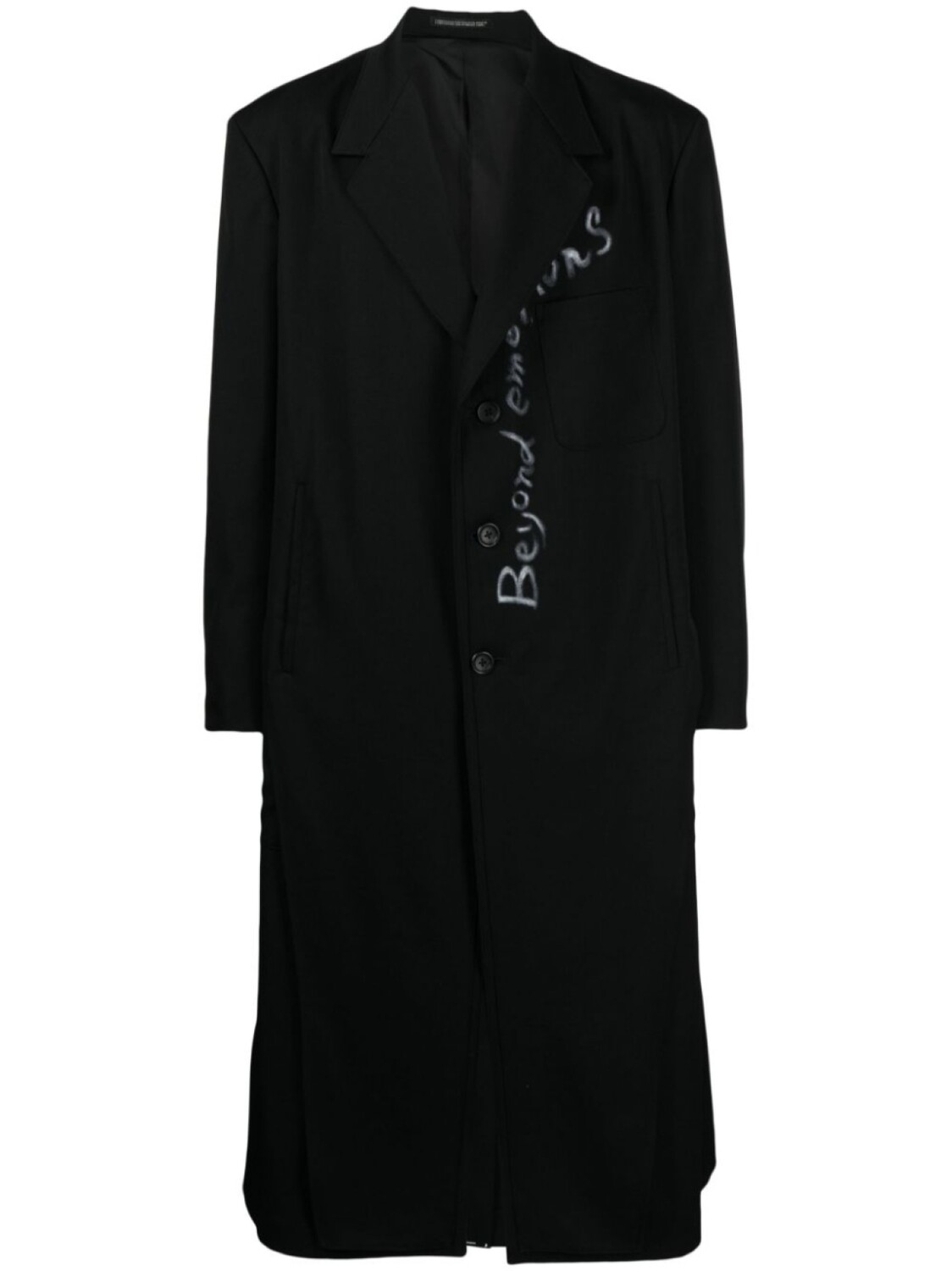 

Yohji Yamamoto однобортное пальто с графичным принтом, черный