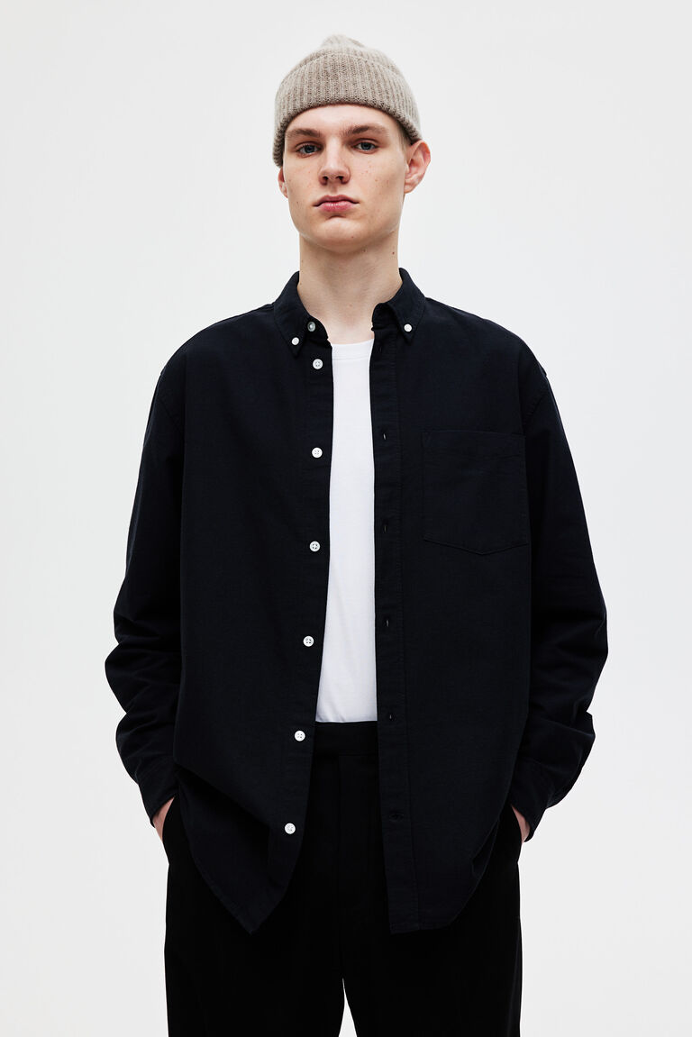 Оксфордская рубашка стандартного кроя H&M, черный