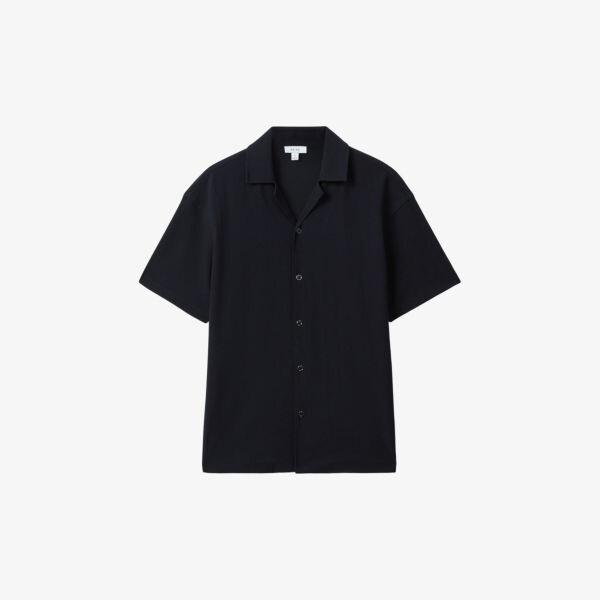 

Рубашка hunt из эластичной ткани с кубинским воротником и короткими рукавами Reiss, синий