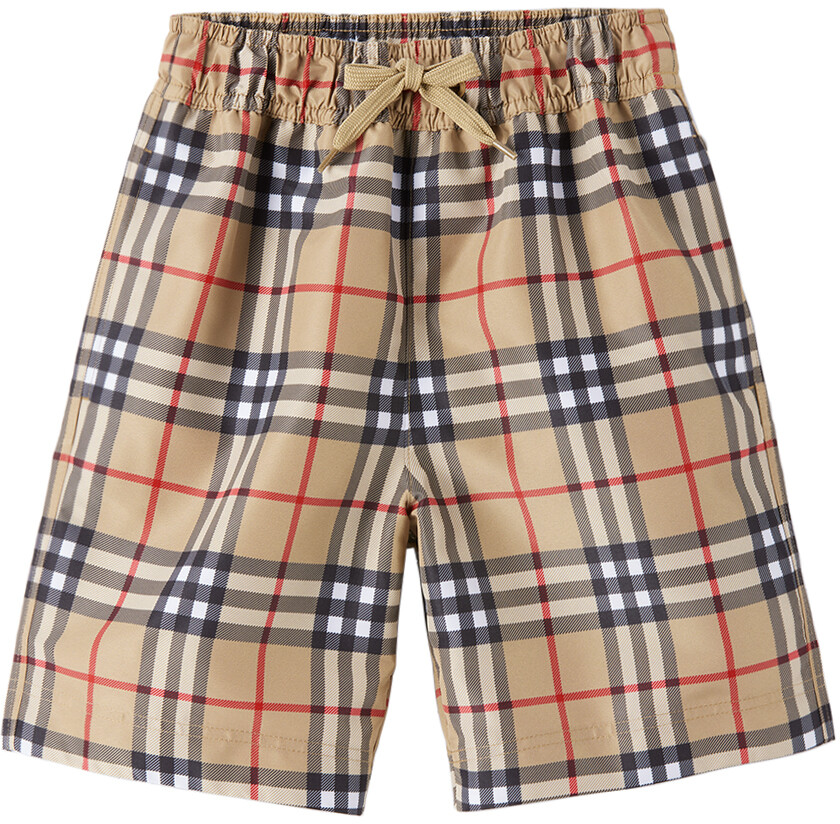 

Детские бежевые шорты для плавания в клетку Archive бежевый Burberry