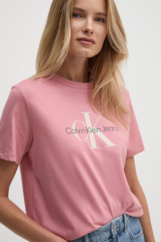 

Хлопковая футболка Calvin Klein Jeans, розовый