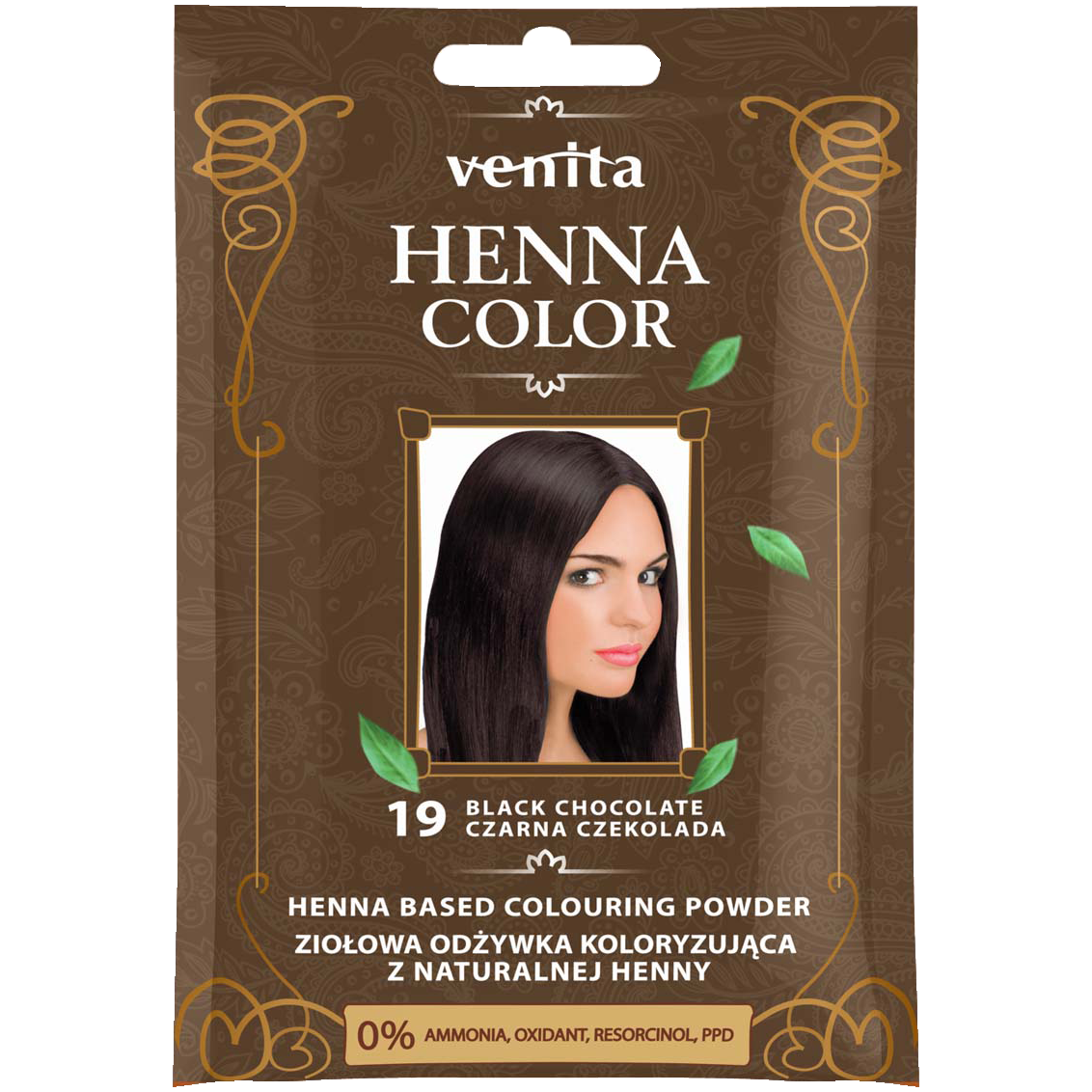 Травяной кондиционер-краситель с хной для волос 19 черный шоколад Venita Henna Color, 75 гр