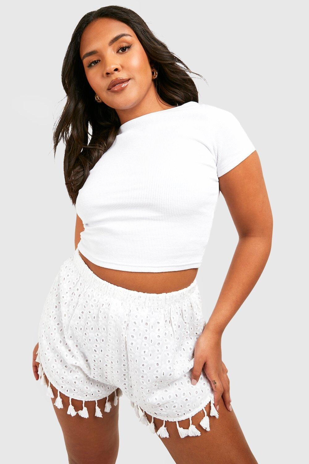 

Шорты plus с кисткой по низу Boohoo, белый