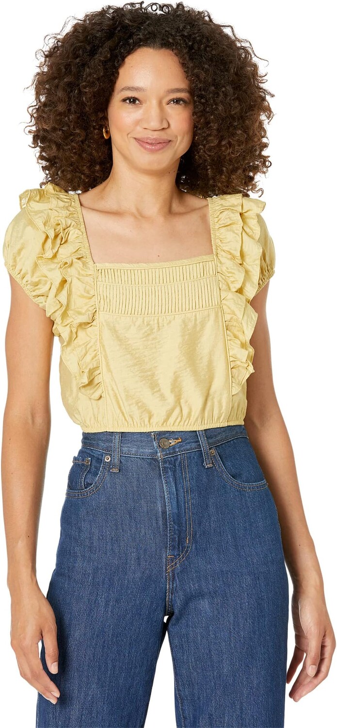 

Топ MOON RIVER Woven Crop Top with Ruffle Sleeve Details, желтый