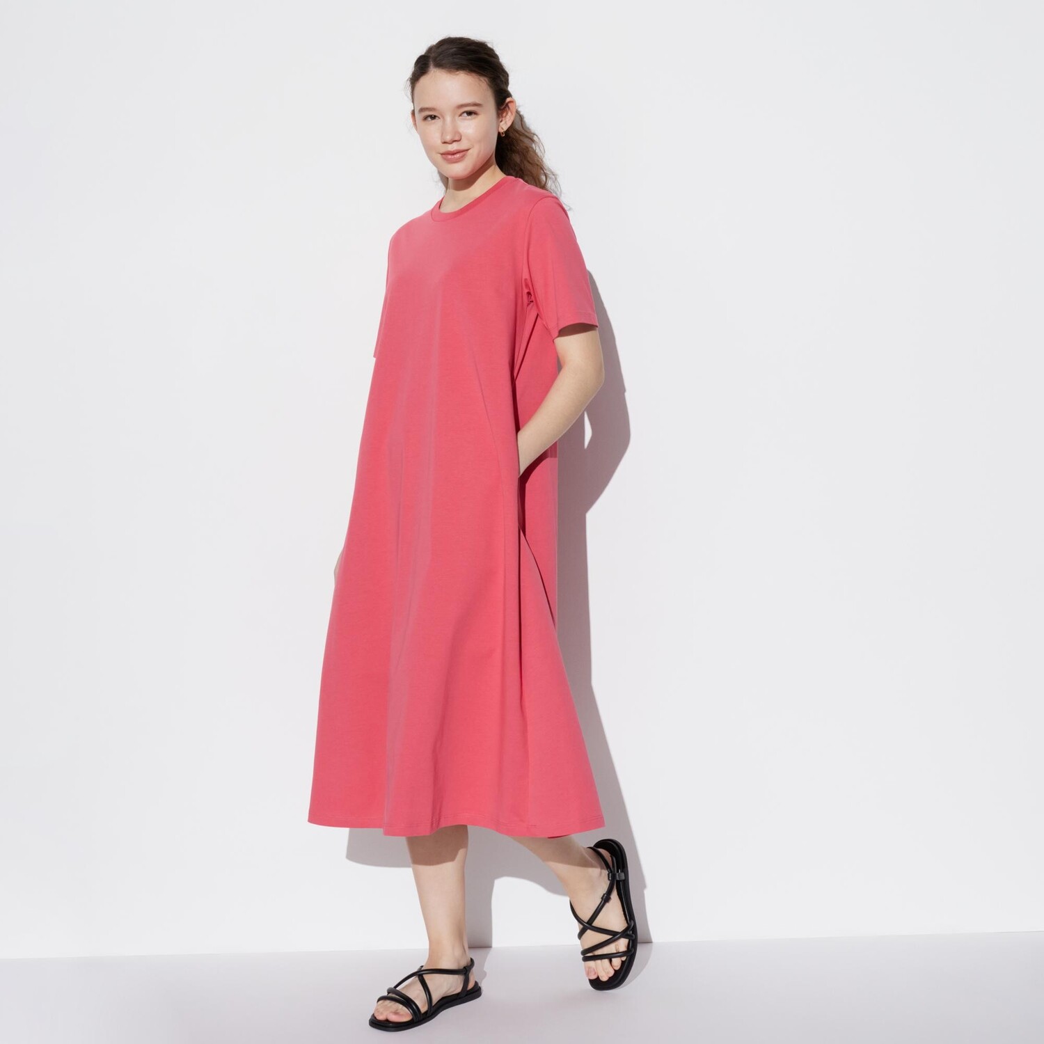 

Платье Uniqlo Airism хлопковое с короткими рукавами, розовый