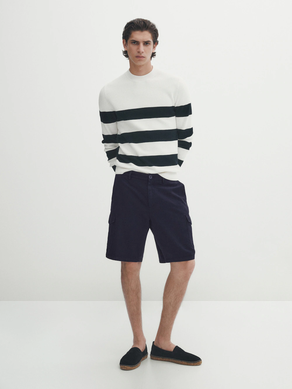

Шорты cargo из смешанного хлопка и льна Massimo Dutti, синий