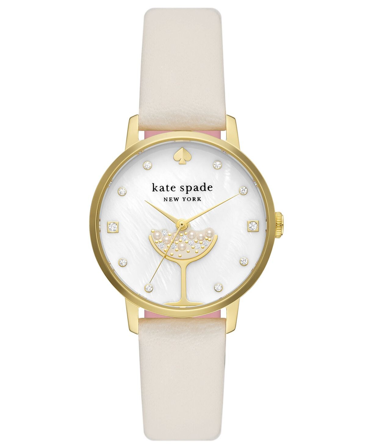 

Женские часы Kate Spade Metro с тремя стрелками цвета шампанского, белый кожаный ремешок, 34 мм kate spade new york, белый