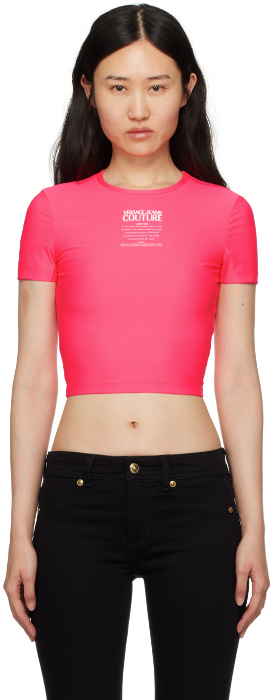 Розовая футболка с принтом Versace Jeans Couture