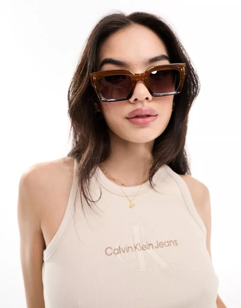 

Квадратные солнцезащитные очки со скошенной кромкой ASOS кристально-коричневого цвета