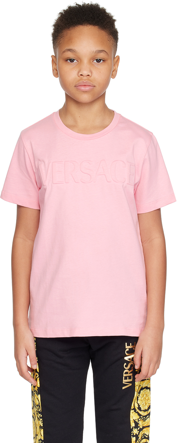 Детская розовая футболка с тиснением Versace