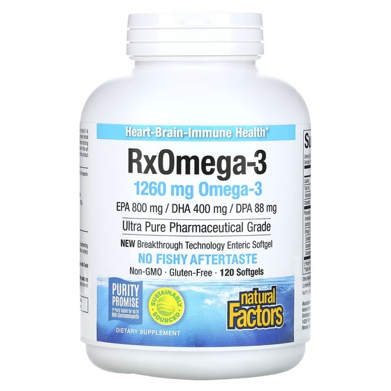 Rx Omega-3 Natural Factors, 630 мг, 120 мягких таблеток natural factors rx omega 3 120 мягких таблеток enteripure