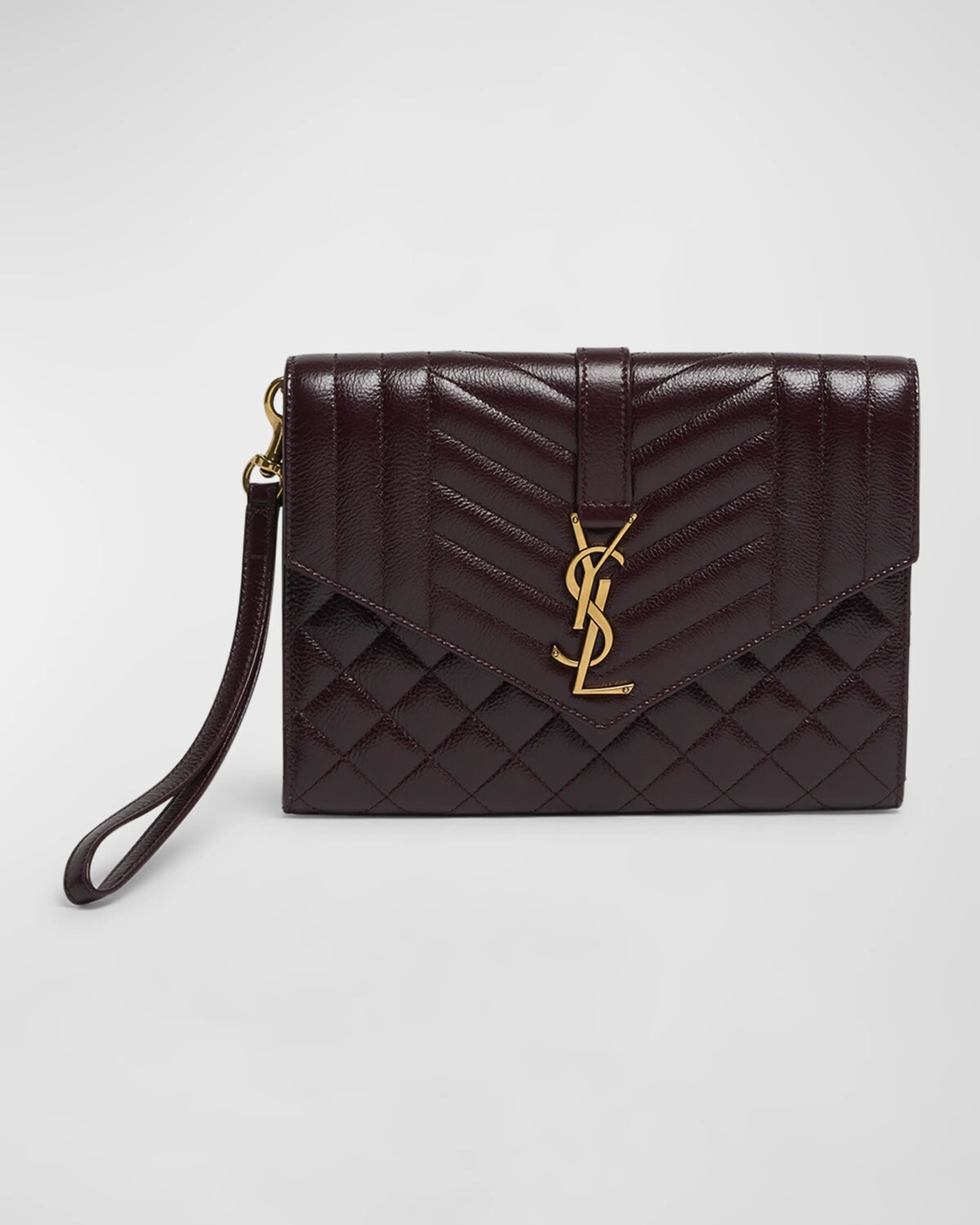 

Клатч-конверт YSL с клапаном из стеганой кожи Saint Laurent, цвет Wine