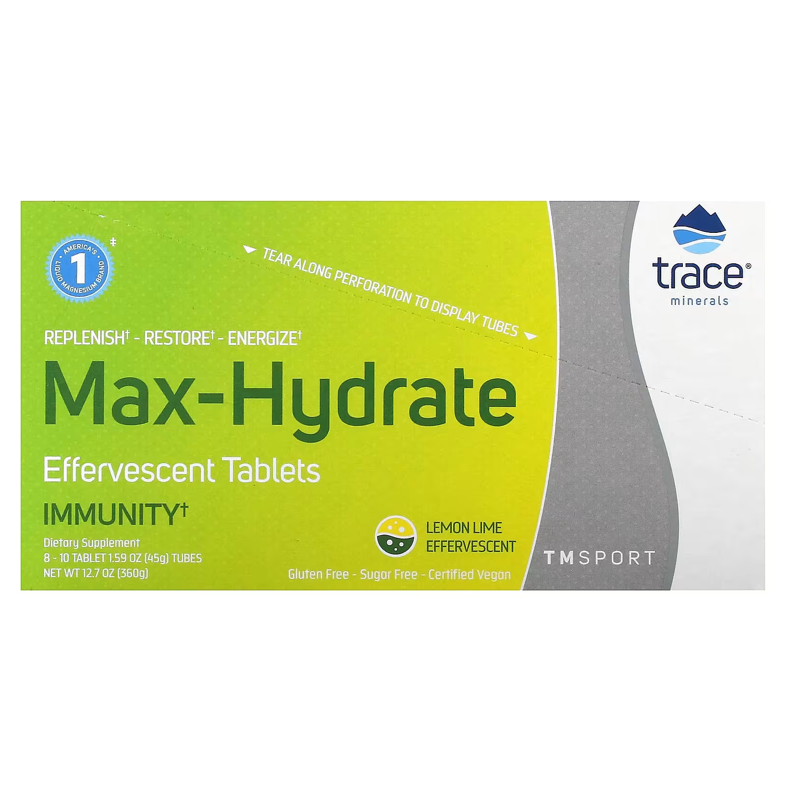 Шипучие таблетки Trace Minerals TM Sport Max-Hydrate Immunity лимон-лайм trace minerals ® max hydrate energy шипучие таблетки апельсин 44 г 1 55 унции