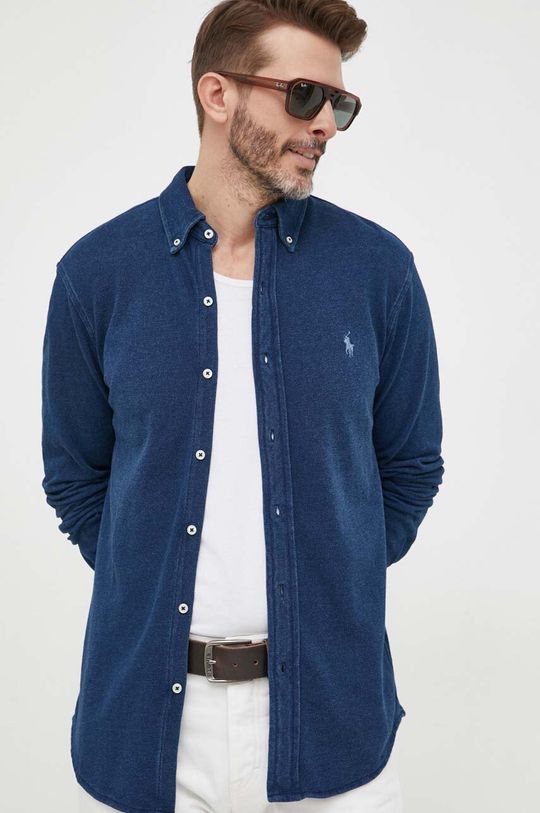 Хлопчатобумажную рубашку Polo Ralph Lauren, темно-синий