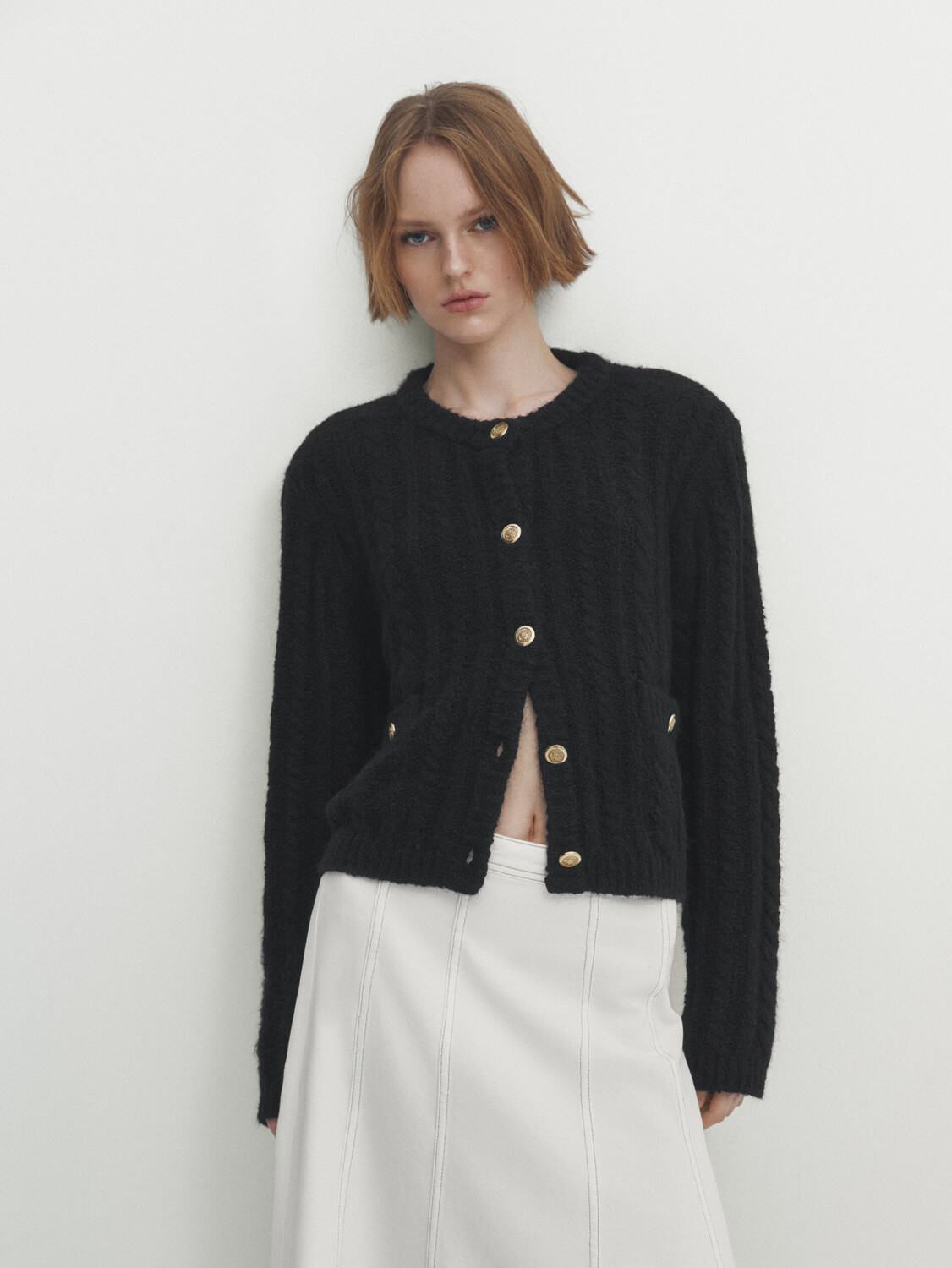 

Джинсовая юбка с высокой посадкой Massimo Dutti, кремовый