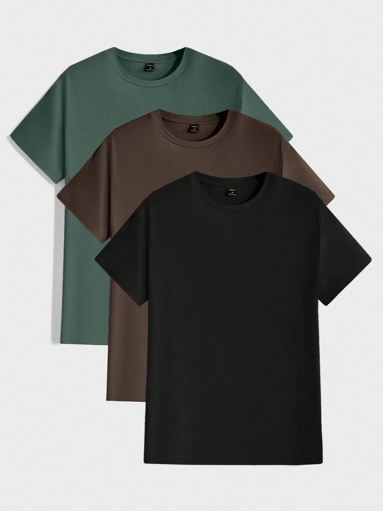 цена Мужская повседневная однотонная футболка с круглым вырезом и короткими рукавами Manfinity Basics, зеленый