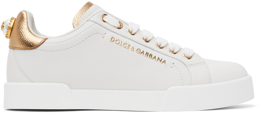 

Dolce & Gabbana Бело-Золотые Низкие Кроссовки Portofino, Желтый;серый
