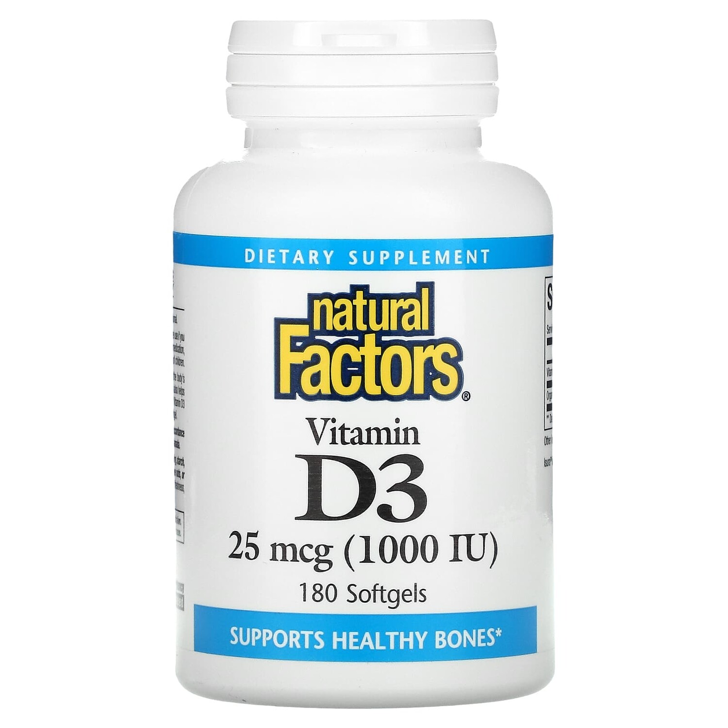 

Витамин D3, 25 мкг (1000 МЕ), 180 капсул, Natural Factors