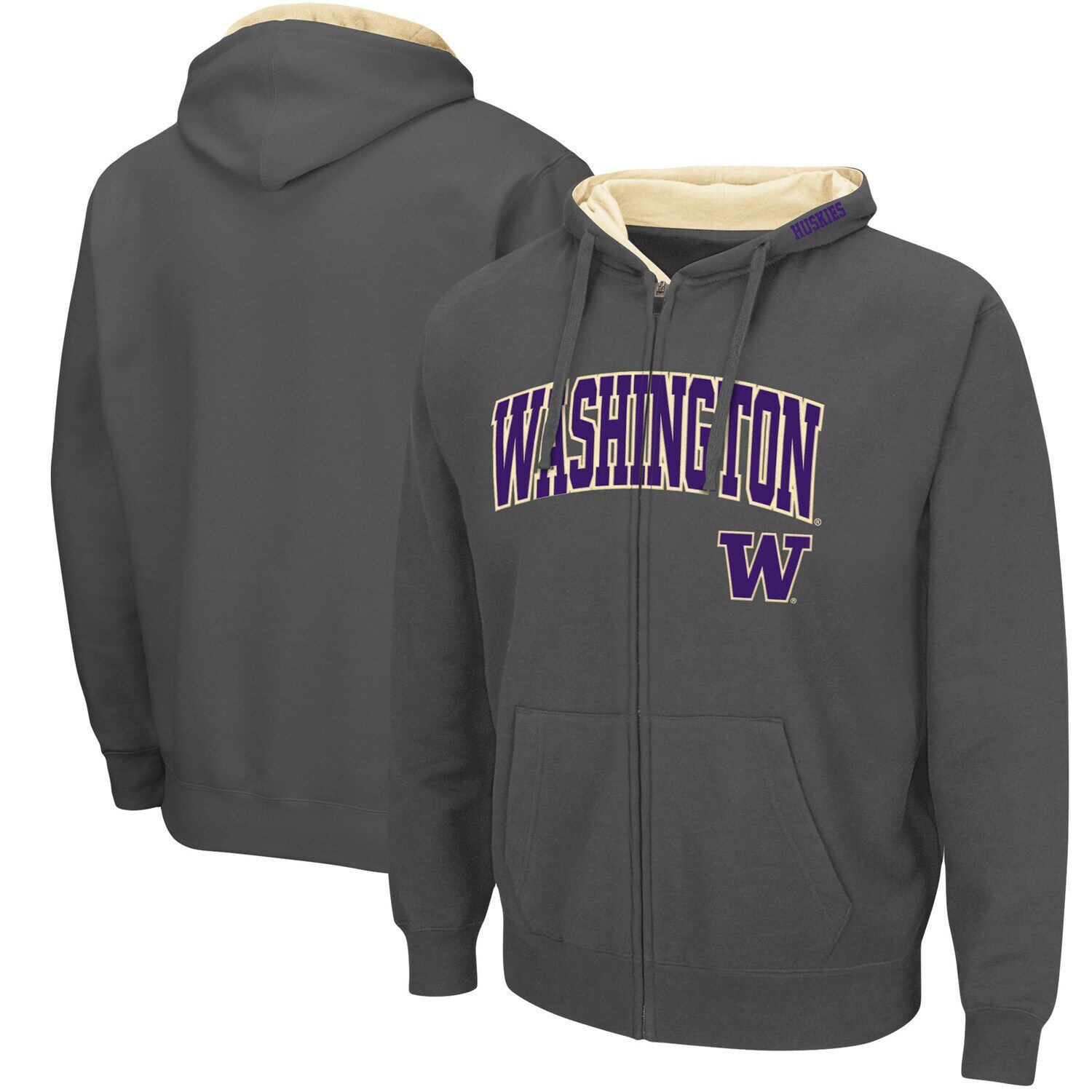 

Мужская темно-серая толстовка с молнией во всю длину Washington Huskies Arch & Logo 3.0 Colosseum, Серый
