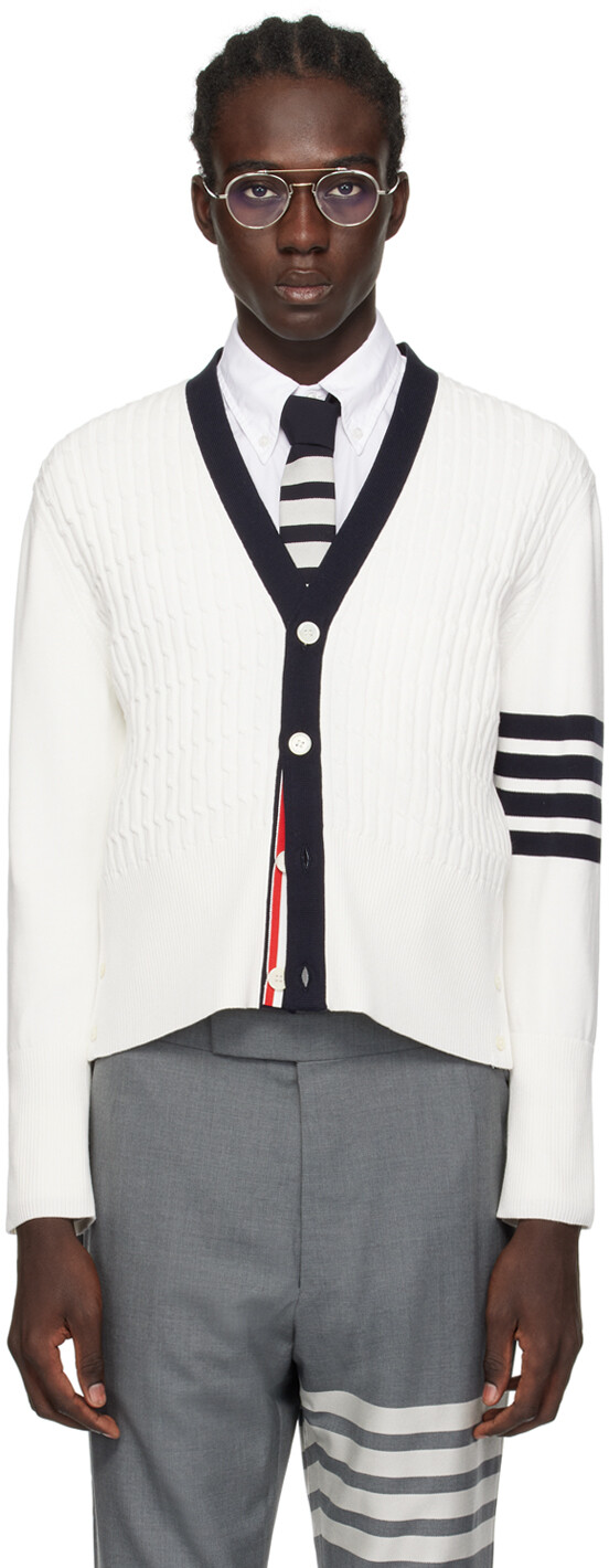 

Белый кардиган с 4 перемычками Thom Browne, цвет White