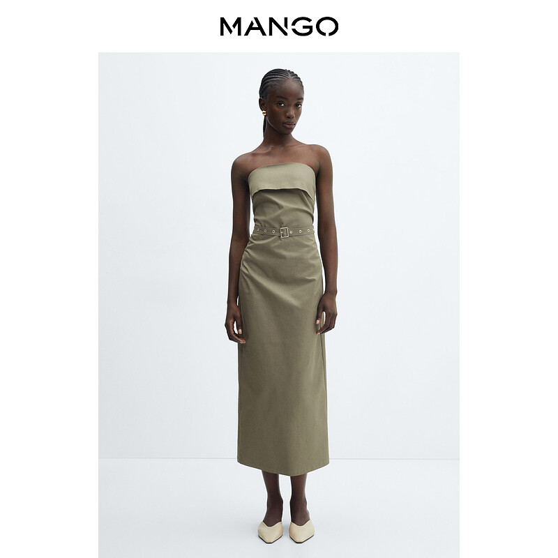 Женское платье Mango с поясом без рукавов, бежевый