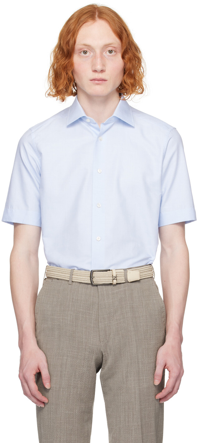 

Синяя рубашка с раздвинутым воротником Zegna, цвет Light blue