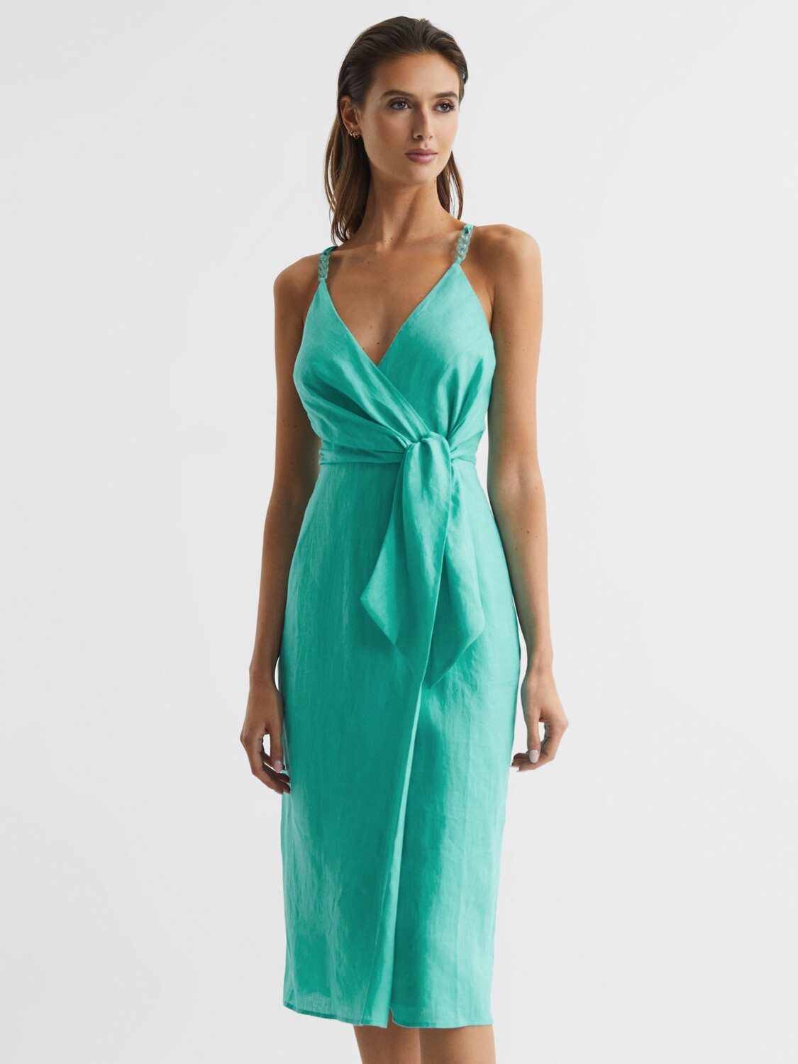 

Льняное платье миди Reiss Petite Esme, цвет морской волны