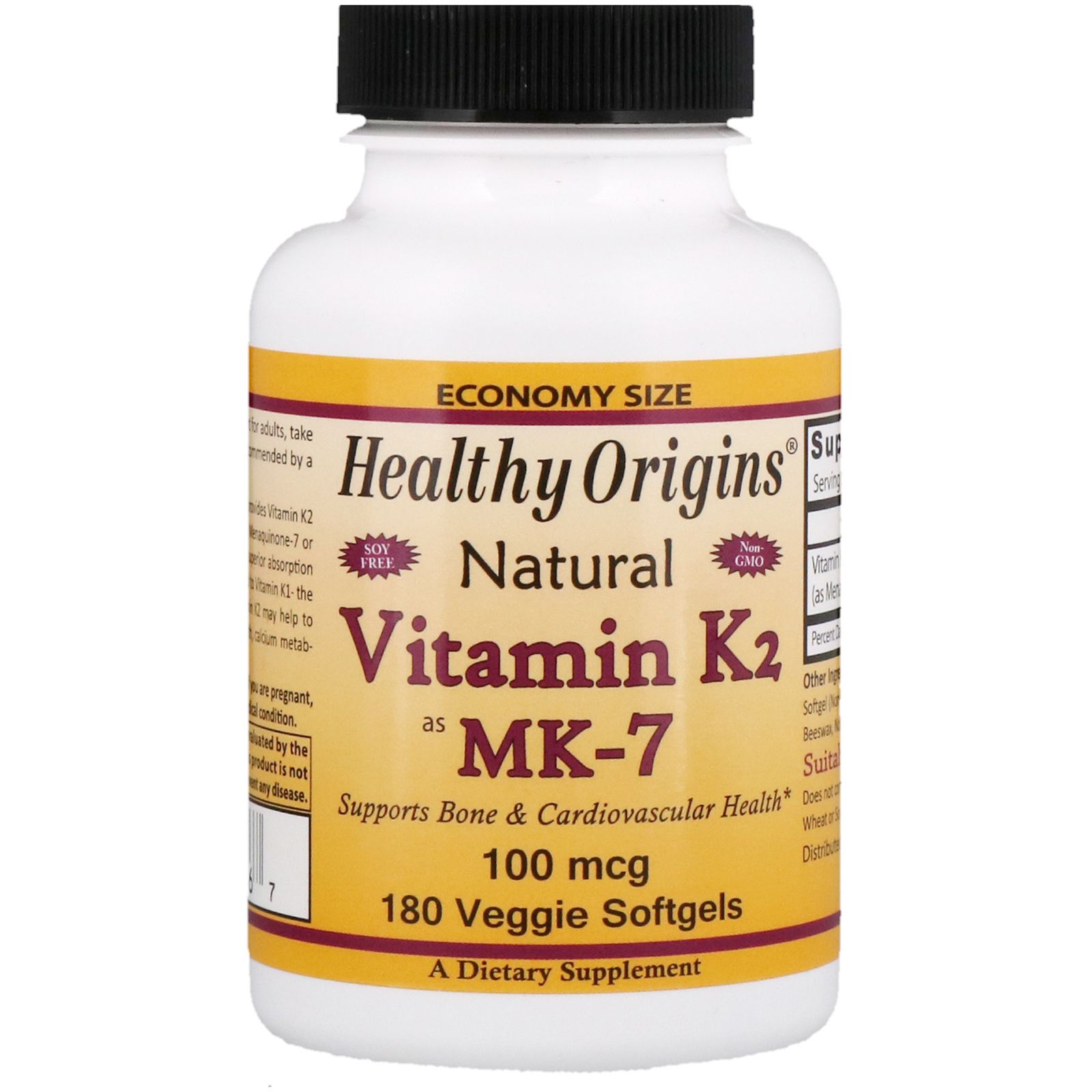 Healthy Origins Витамин K2 в форме MK7 натуральный 100 мкг 180 капсул в растительной оболочке