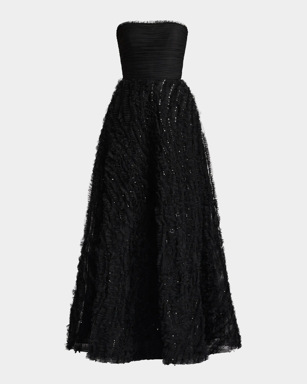 

Платье без бретелек с пайетками и рюшами Zac Posen, черный