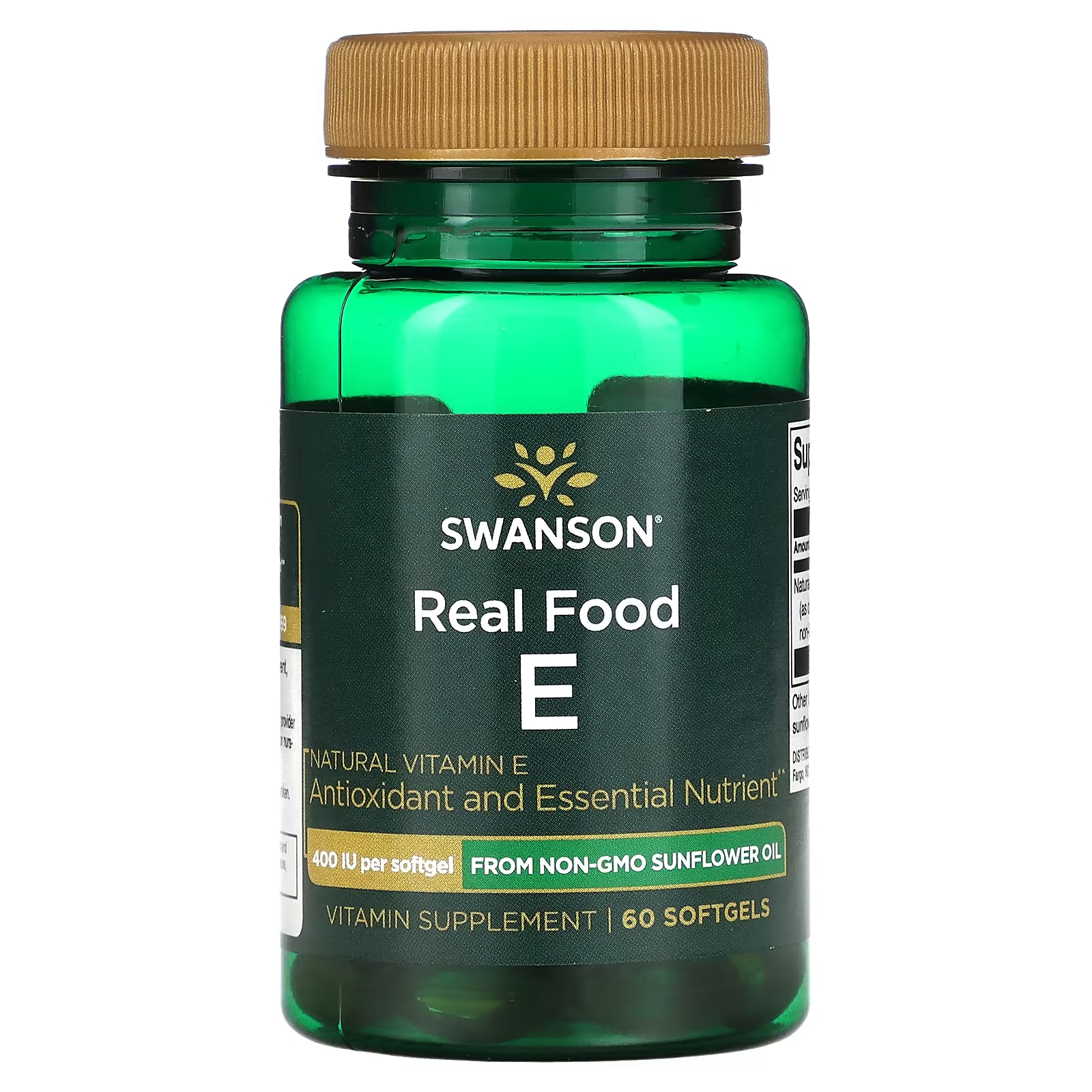 Витаминная добавка Swanson Real Food E 400 МЕ, 60 мягких таблеток swanson maximum strength real food k2 200 мкг 30 мягких таблеток