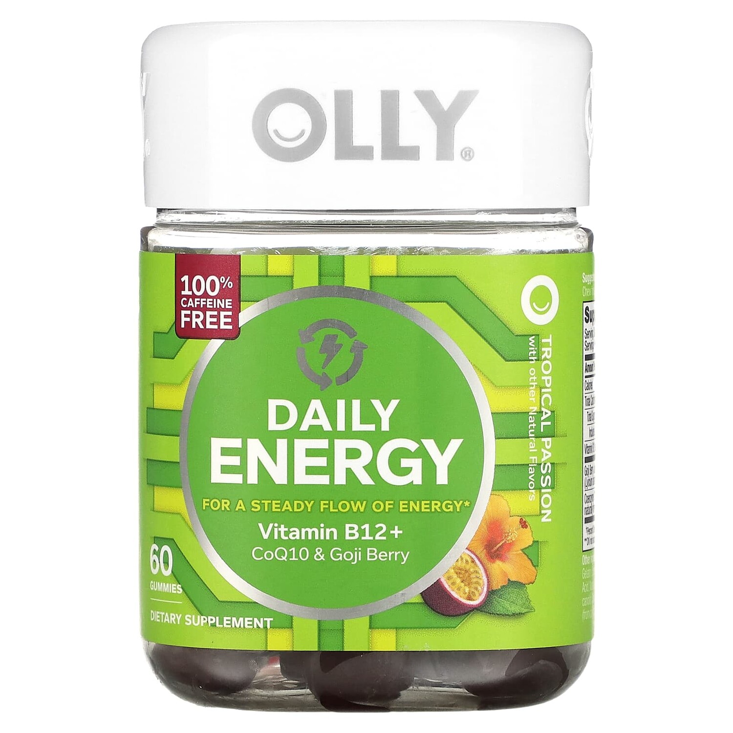 

Daily Energy, без кофеина, Tropical Passion, 60 жевательных таблеток, OLLY