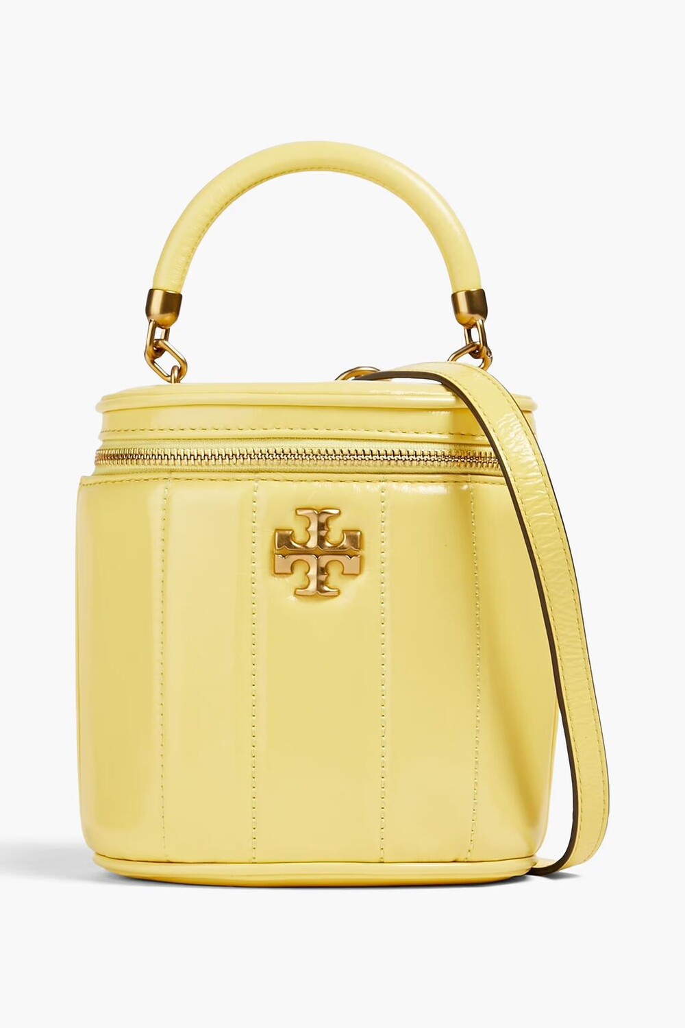 

Стеганая сумка-ведро Kira из лакированной кожи Tory Burch, пастельно-желтый