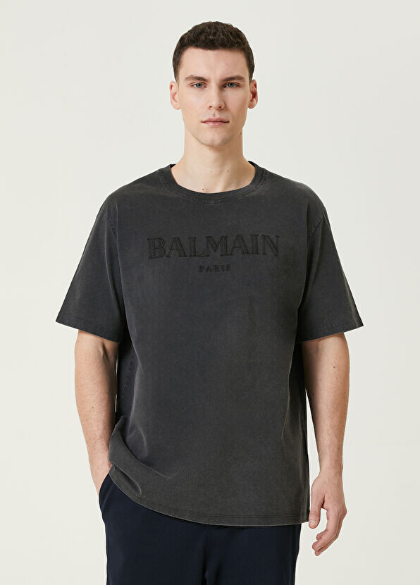 

Футболка с вышитым логотипом Balmain, антрацит