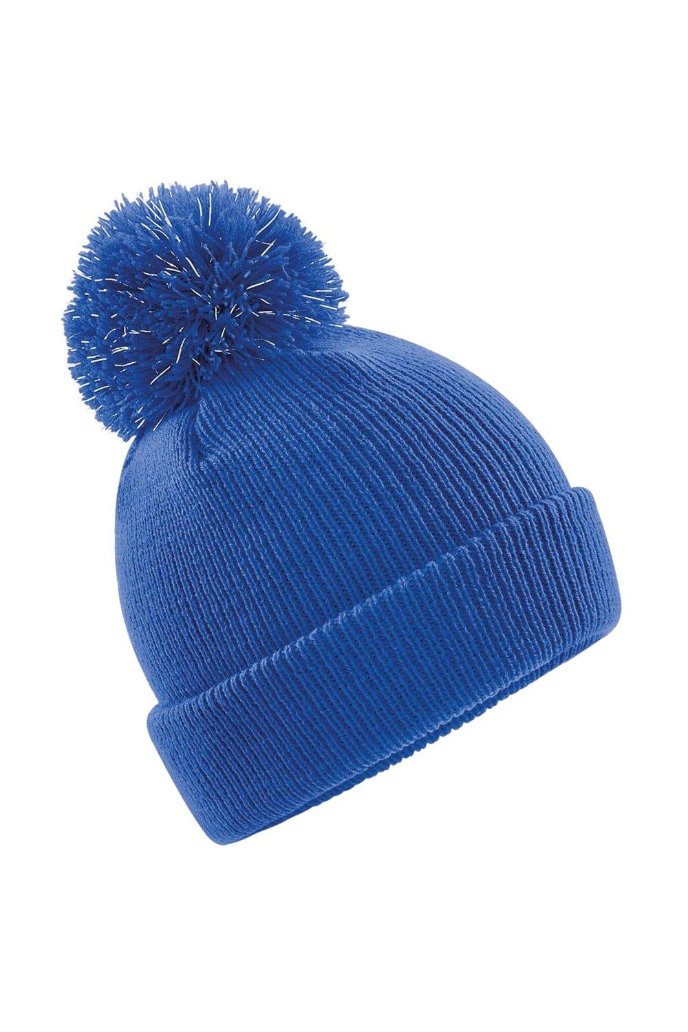 Светоотражающая шапка-бини с помпоном Beechfield, синий