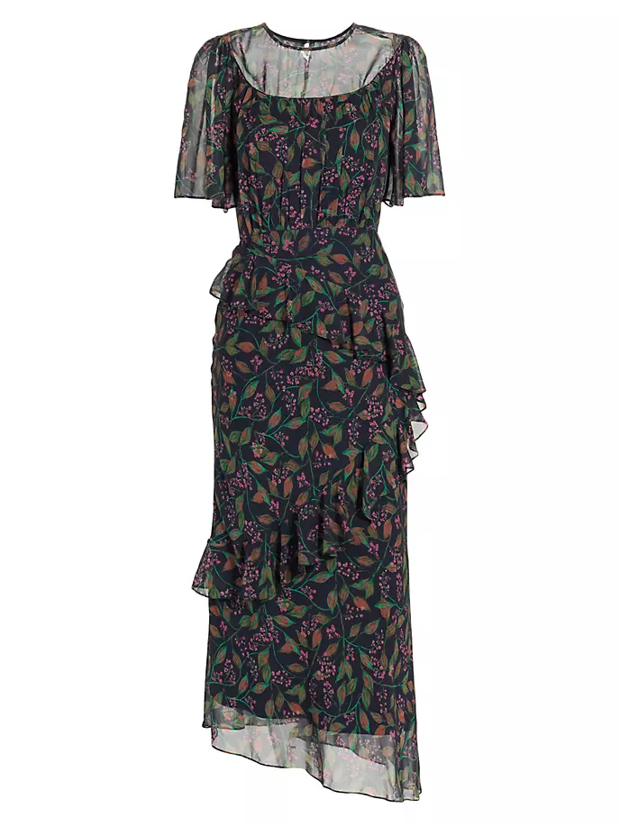 цена Платье миди из шелкового жоржета с оборками Vida Saloni, цвет cedar