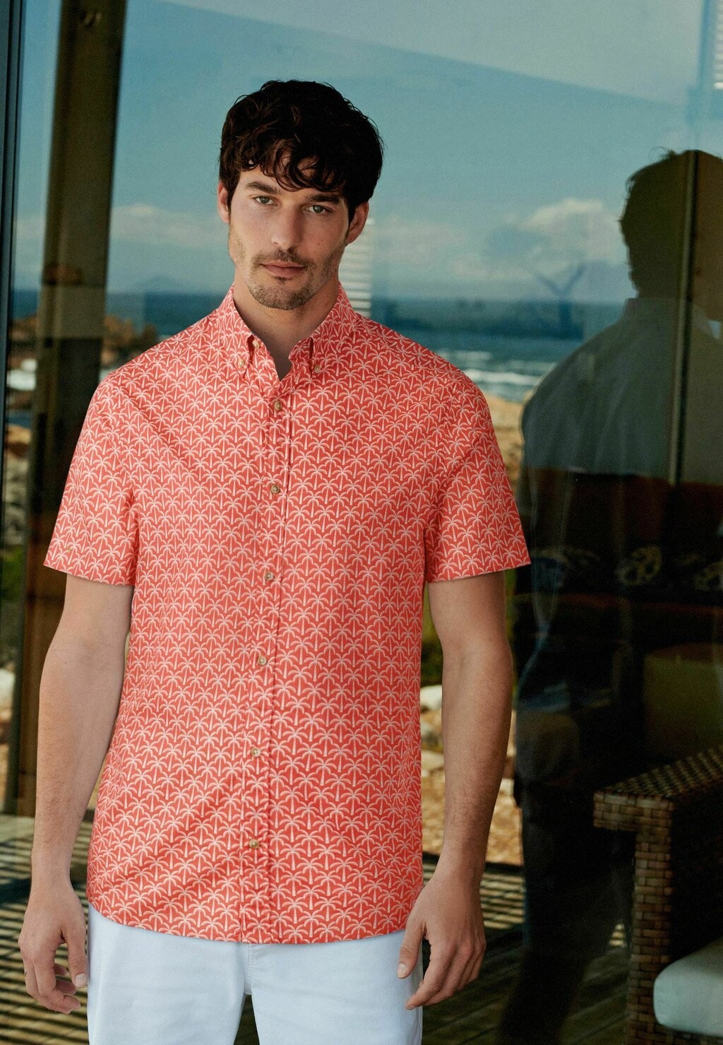 

Рубашка Conversational Printed Short Sleeve Shirt Next, цвет coral pink