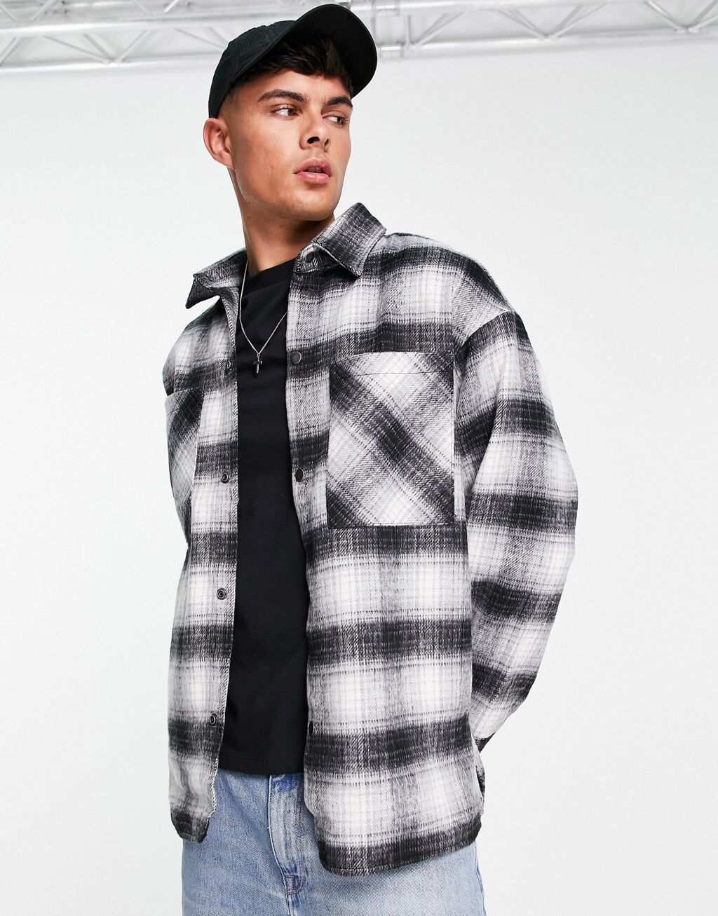 

Шерстяная рубашка с карманами в серую клетку Jack & Jones Originals