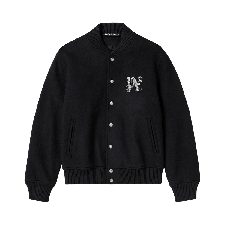 Куртка Palm Angels Monogram Varsity 'Black/Off White', черный спортивная куртка с вышивкой пайетками palm angels цвет grey off white