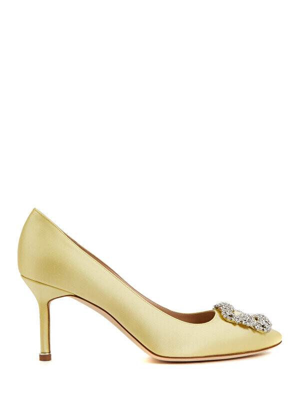 

Атласные туфли на каблуке с желтыми камнями Manolo Blahnik