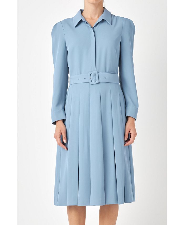 цена Женское миди-платье со складками и воротником с длинными рукавами English Factory, синий