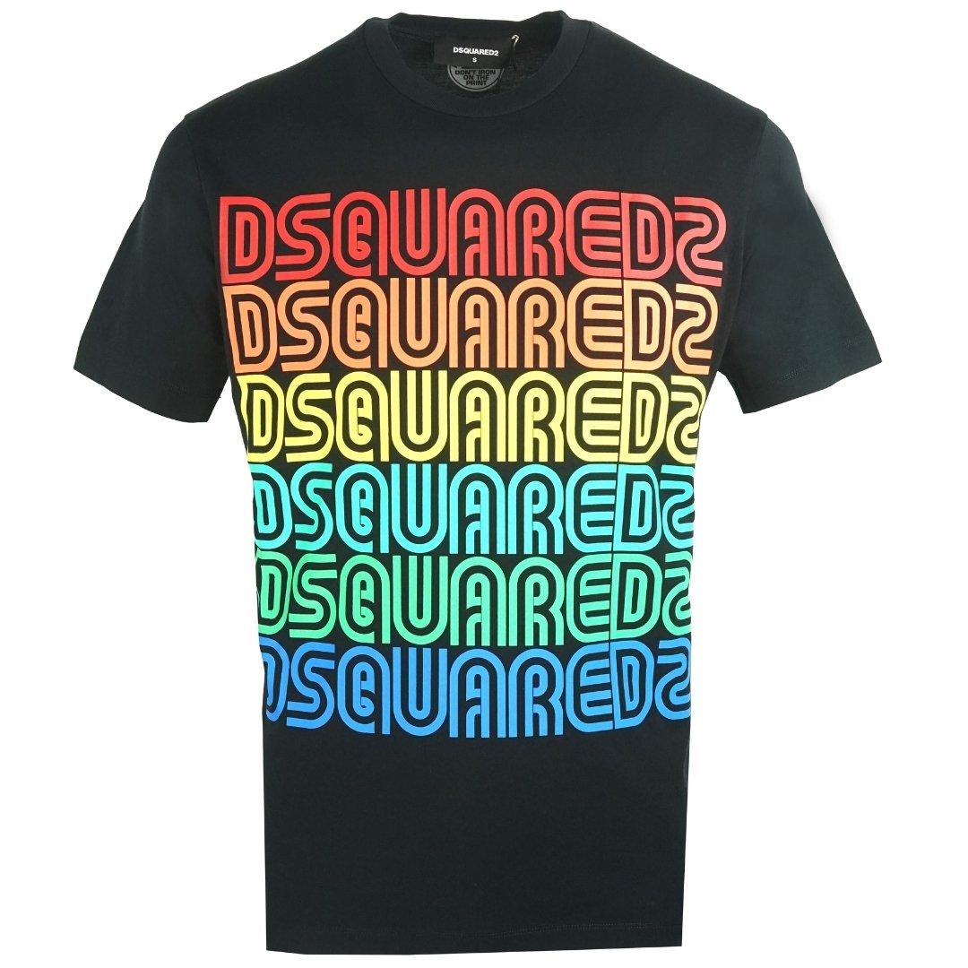 Черная футболка с разноцветными логотипами Cool Fit Dsquared2, черный