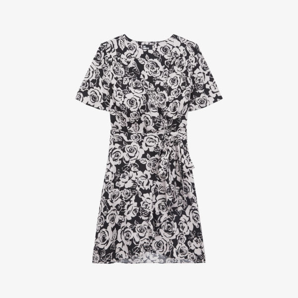 

Тканое мини-платье мини с цветочным принтом и запахом спереди The Kooples, черный