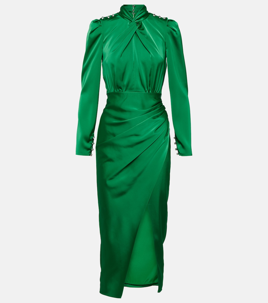 Платье миди из драпированного атласа Self-Portrait, зеленый